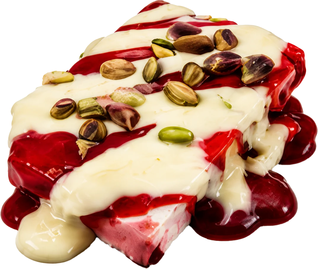 Mascarpone–eper–pisztácia fagylaltdesszert kivágott termékképe